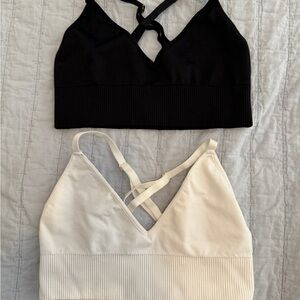 Spiritual Gangster White & Black Ribbed Bralettes